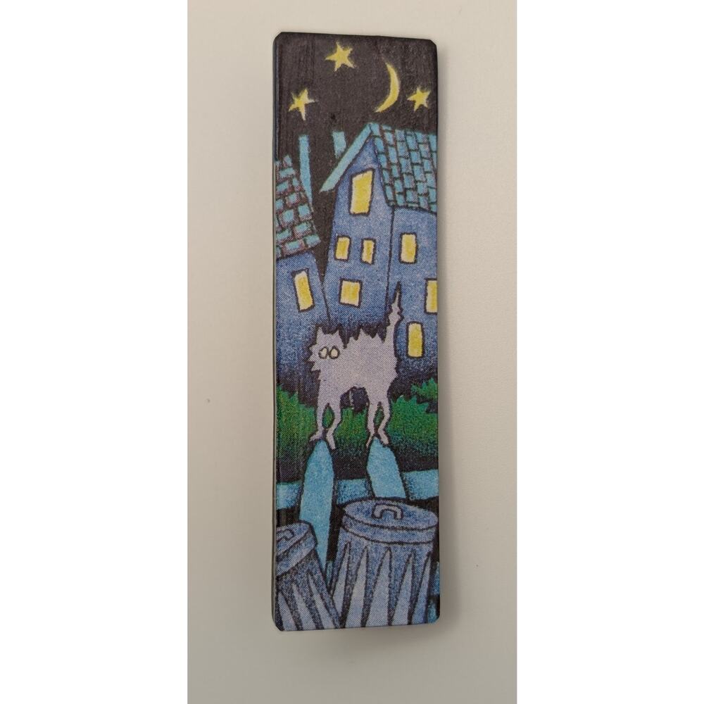 Vintage Signed DVS Alley Cat Moon Night Scene Bar Brooch Pin Whimsical